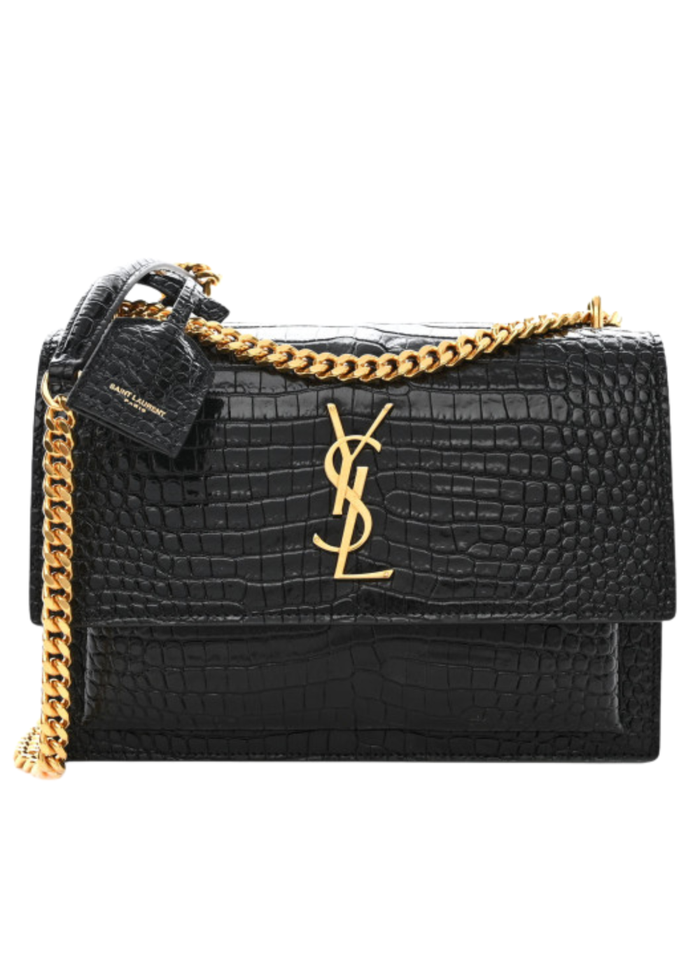 Calfskin Crocodile Embossed Medium Monogram Sunset Black