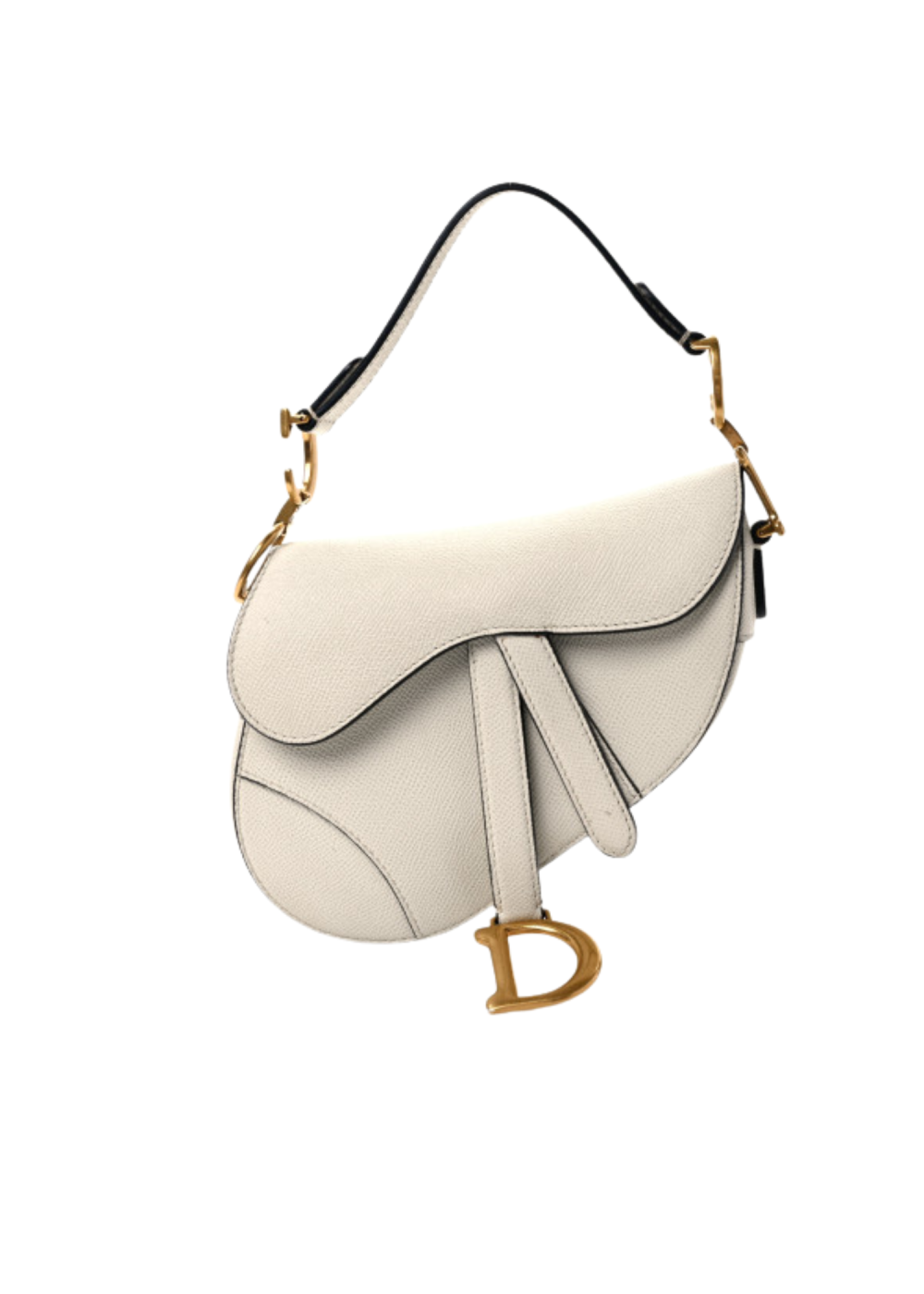 Grained Calfskin Mini Saddle Bag White