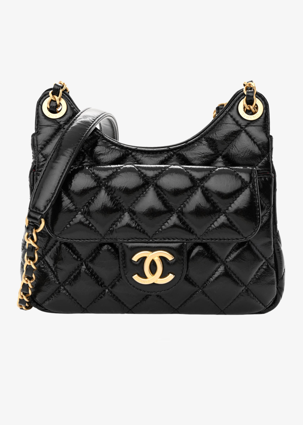 Shiny Crumpled Calfskin Quilted Small Wavy CC Hobo Black – Chanel