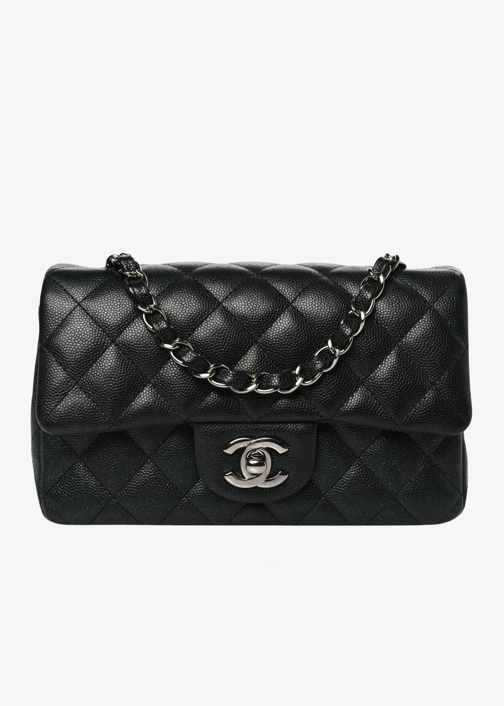 Iridescent Caviar Quilted Mini Rectangular Flap Black