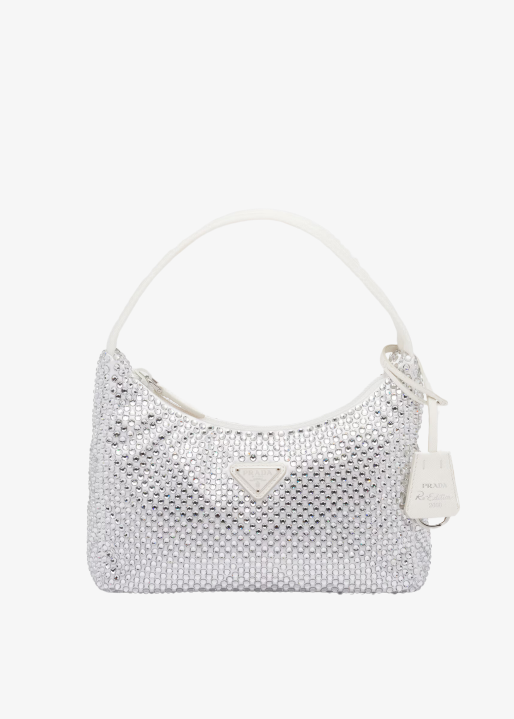 Satin mini-bag with crystals hobo bag – White