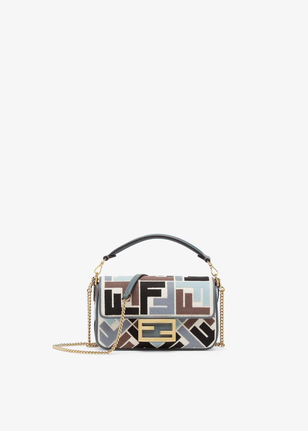 Baguette Multicolour canvas bag with FF embroidery Mini