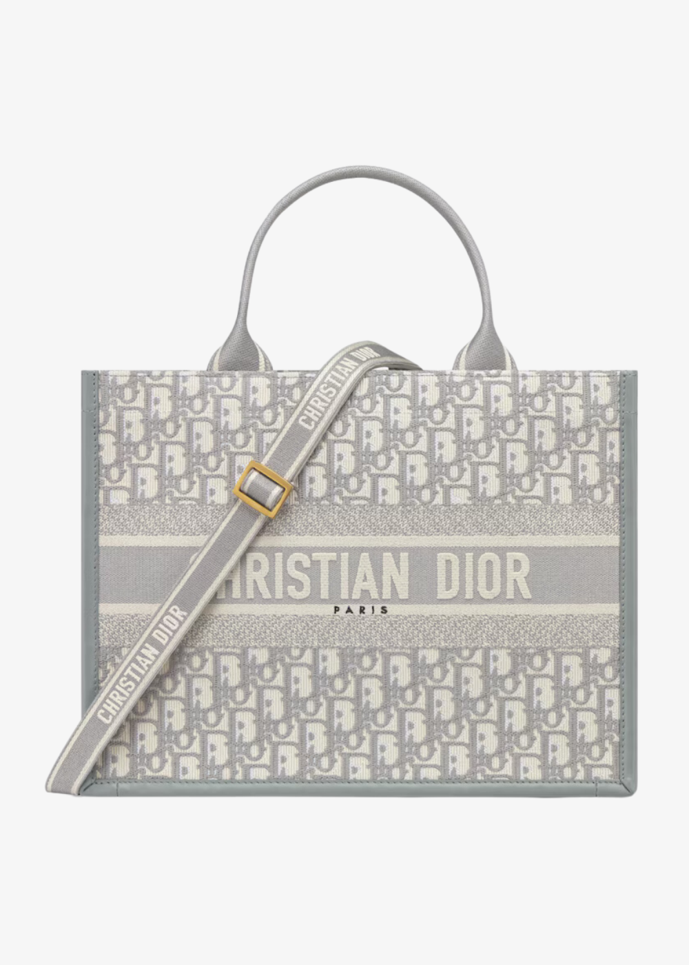 Medium Dior Book Tote Gray Dior Oblique Embroidery and Calfskin (Belt Not Included)