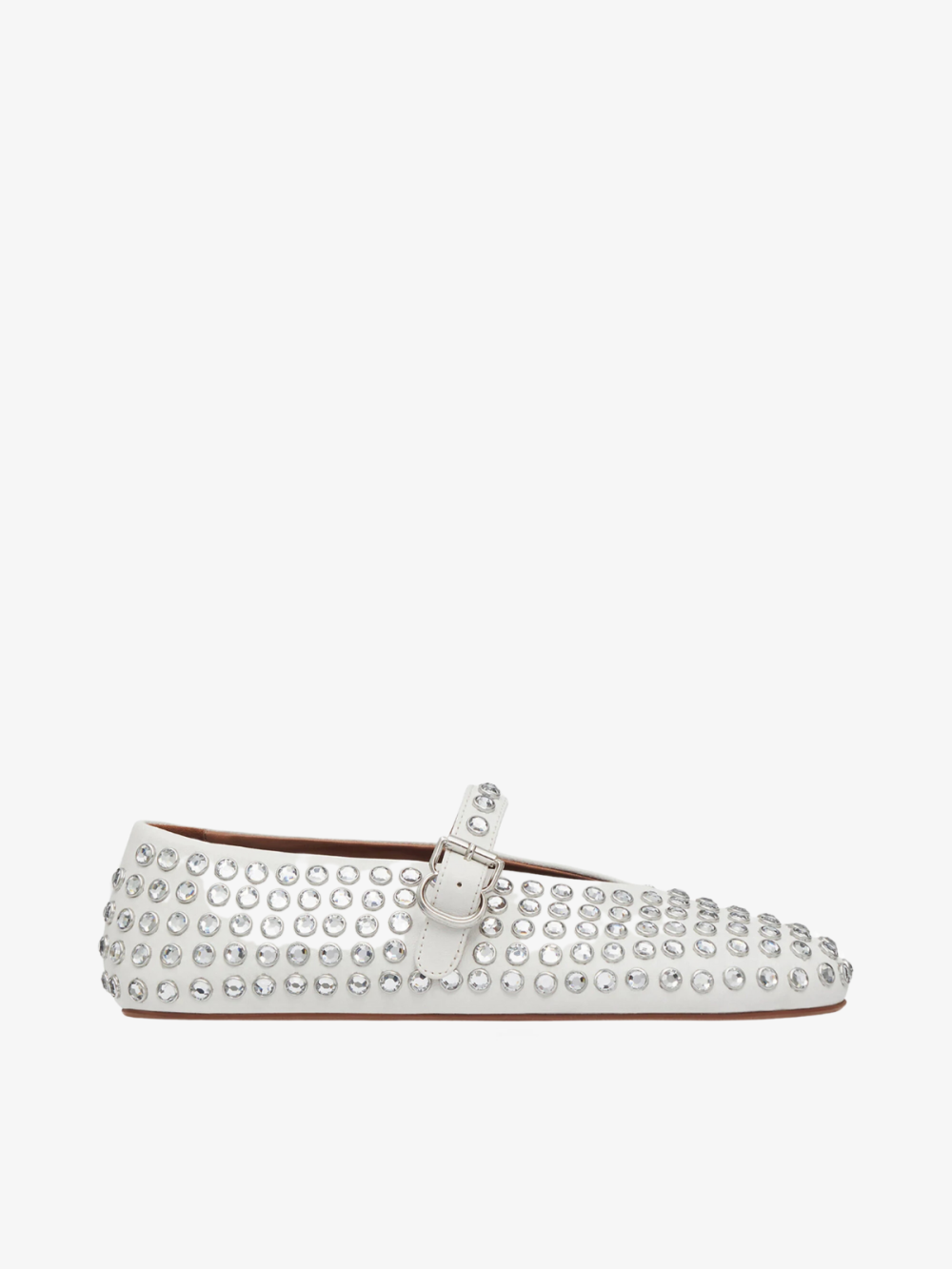 Mary Jane Crystal Embellished Ballet Flats – Alaia (White)