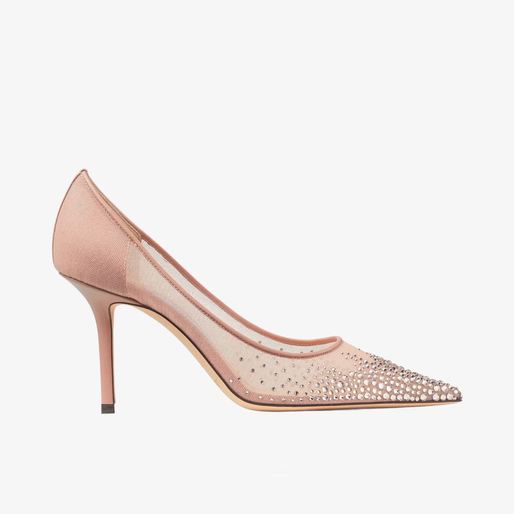 Love 85 Ballet Pink Mesh Pointed Toe Pumps with Dégradé Crystals – Jimmy Choo