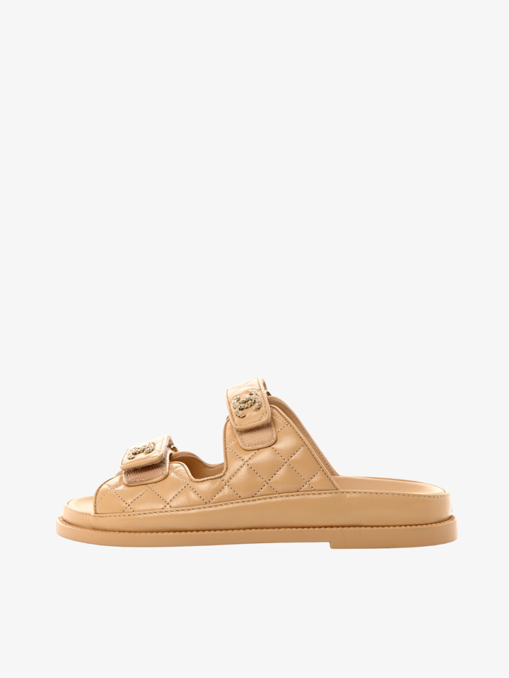 Chanel Lambskin Quilted Velcro Dad Chain Slide Sandals