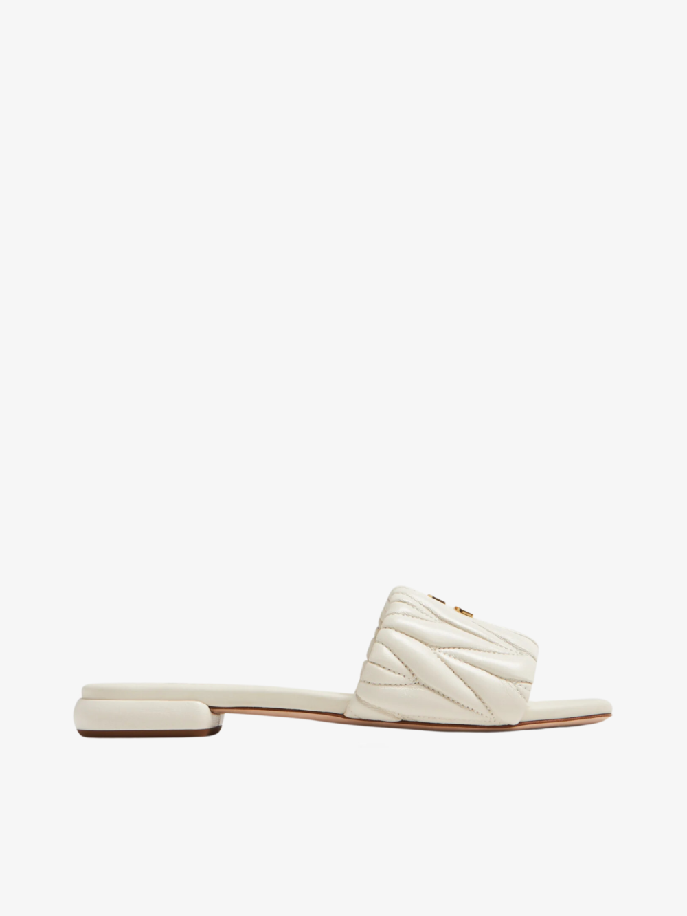 Matelass? Leather Slide Sandals Miu Miu (White)
