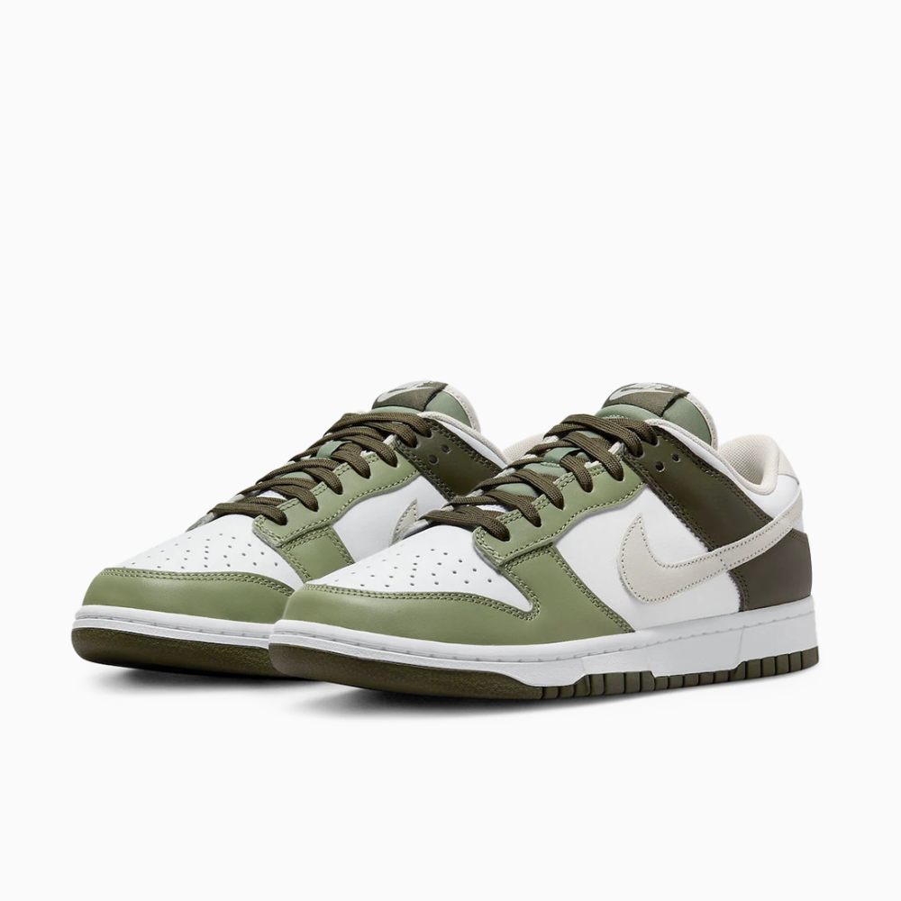 Nike SB Dunk Low in White and Oil Green Sneakers